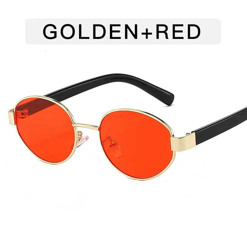 Golden Red Metal Sunglasses for Women Y2K Street Fashion