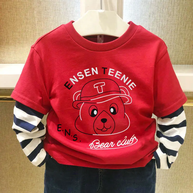 New Spring Boys T-Shirt Navy Blue T-Bear Embroidered Large - Image 2