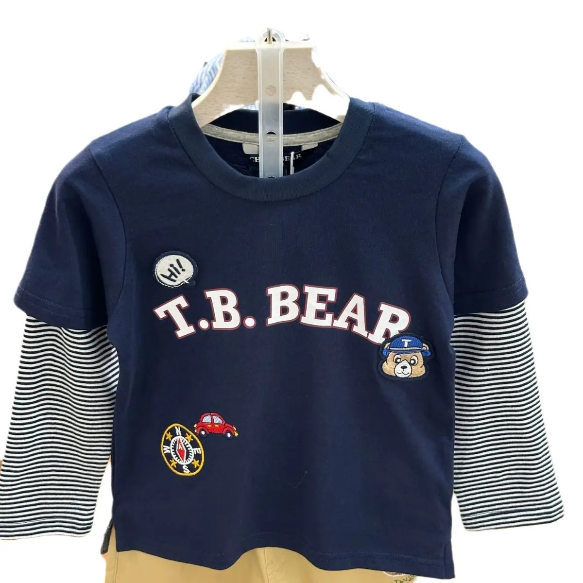 New Spring Boys T-Shirt Navy Blue T-Bear Embroidered Large - Image 6