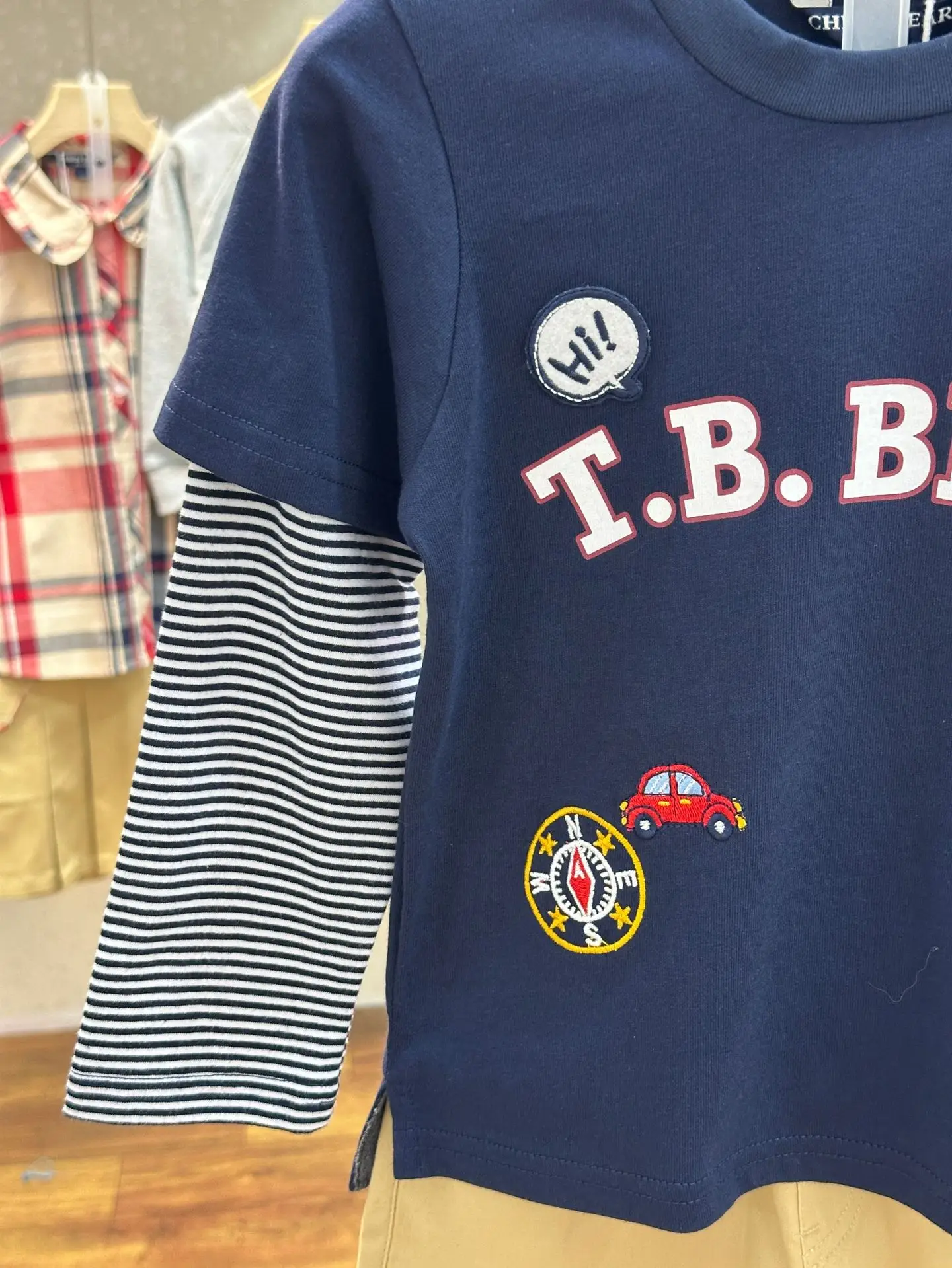 New Spring Boys T-Shirt Navy Blue T-Bear Embroidered Large — feature 3