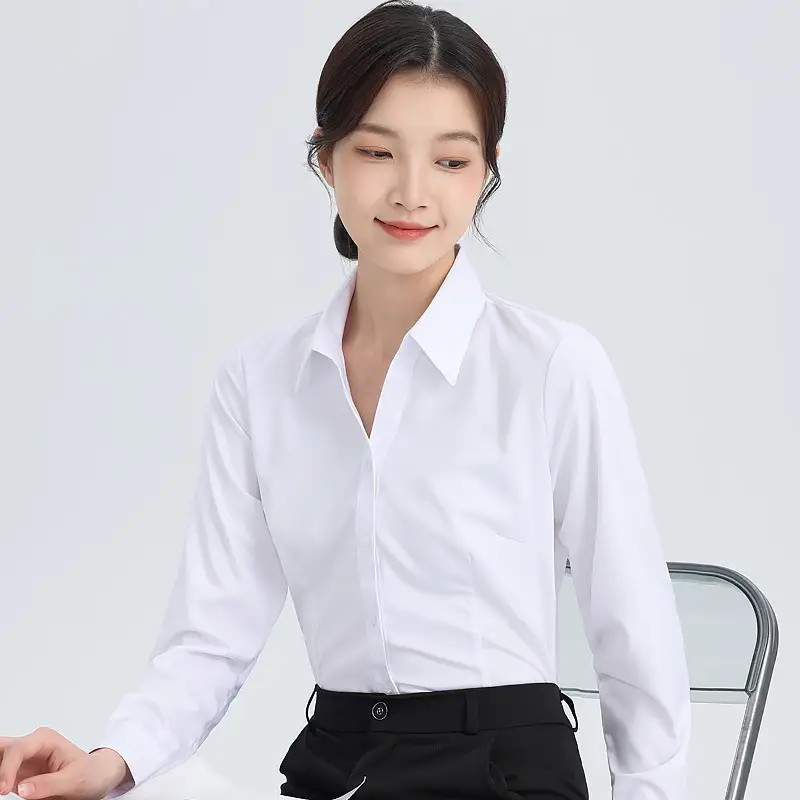 White Shirt Women's Long Sleeve Spring and Autumn New Professional Dress Shirt Elegant Korean Style Work Clothes Slim Fit Inner Top