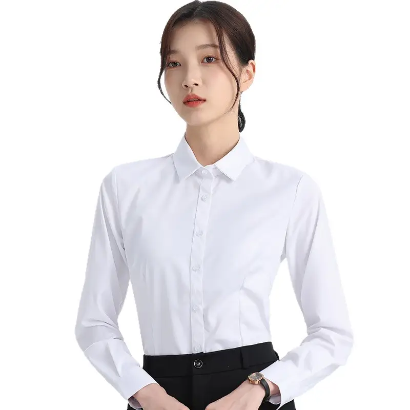 White Shirt Women's Long Sleeve Spring and Autumn New Professional Dress Shirt Elegant Korean Style Work Clothes Slim Fit Inner Top