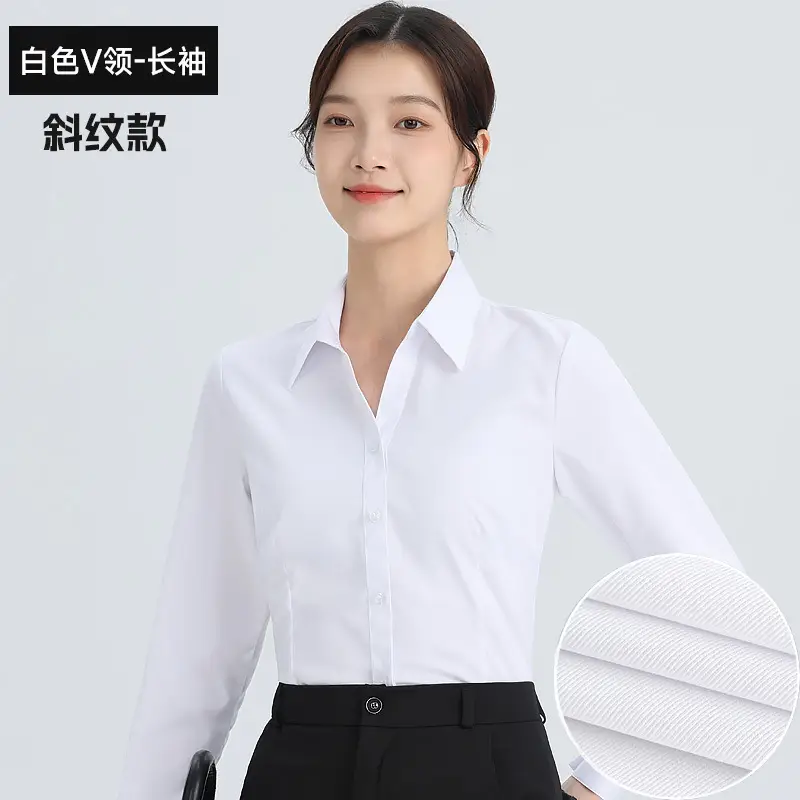 White Shirt Women's Long Sleeve Spring and Autumn New Professional Dress Shirt Elegant Korean Style Work Clothes Slim Fit Inner Top