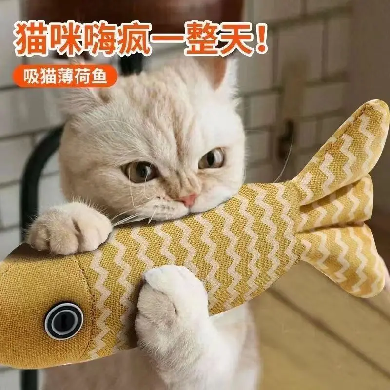 Funny cat linen fish toy self-hi with catnip fish pet catnip toy catnip hand bite toy