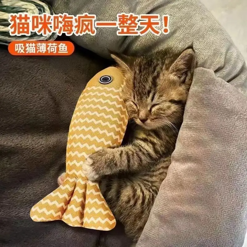 Funny cat linen fish toy self-hi with catnip fish pet catnip toy catnip hand bite toy