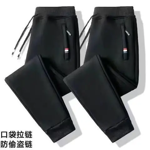 Men Fleece Sweatpants Black Grey Plus Size Winter Warm - Image 12