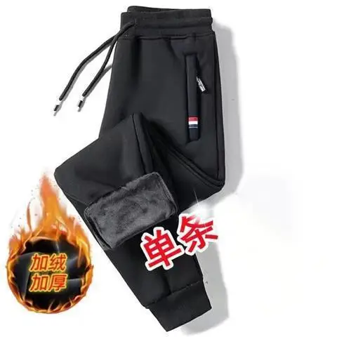Men Fleece Sweatpants Black Grey Plus Size Winter Warm - Image 17