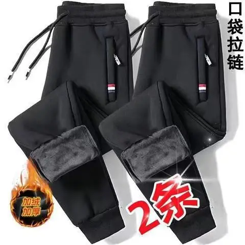 Men Fleece Sweatpants Black Grey Plus Size Winter Warm - Image 4