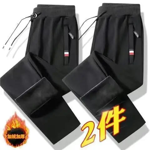Men Fleece Sweatpants Black Grey Plus Size Winter Warm - Image 9