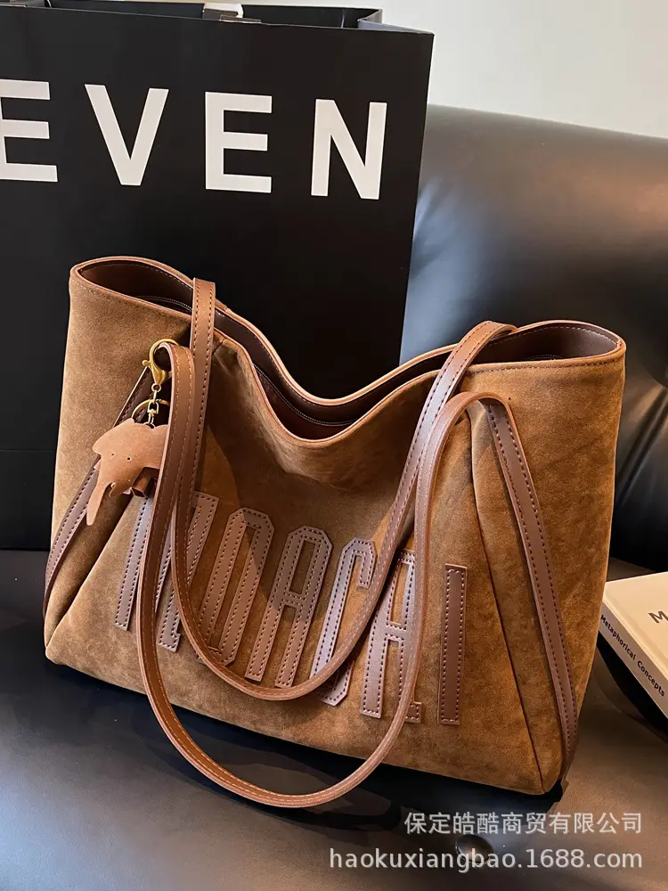 Women's Large Capacity Shoulder Bag Brown Suede 2024 - Image 5