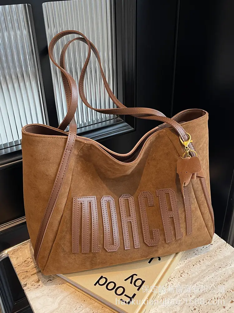 Women's Large Capacity Shoulder Bag Brown Suede 2024 - Image 6