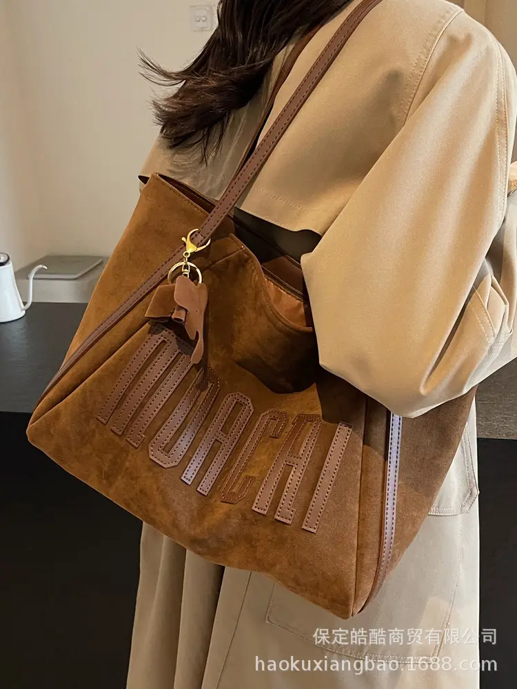 Women's Large Capacity Shoulder Bag Brown Suede 2024 - Image 8