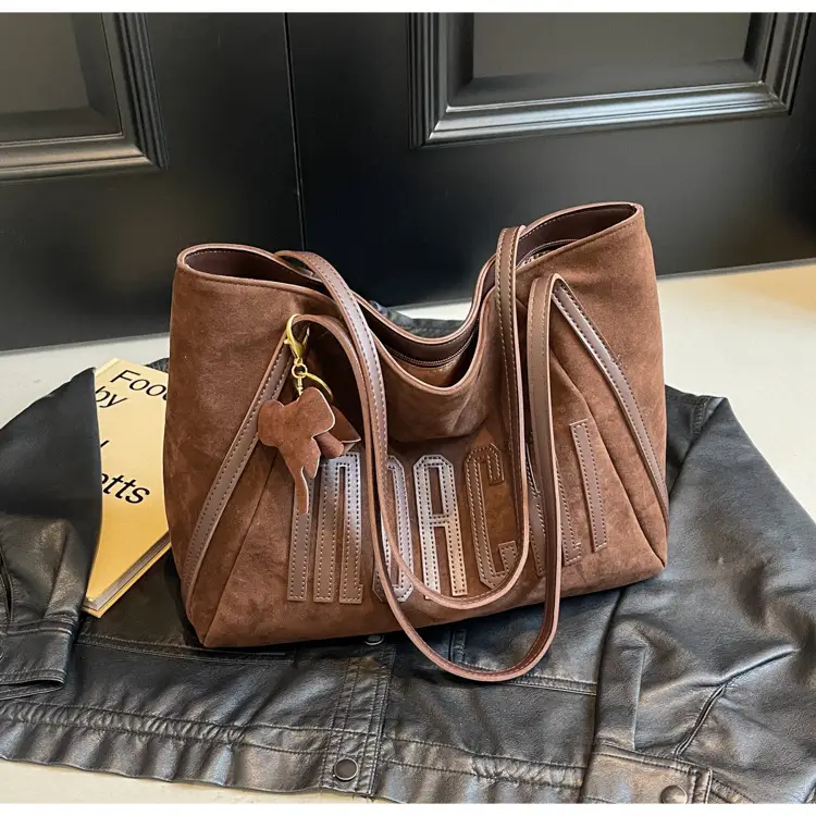 Women's Large Capacity Shoulder Bag Brown Suede 2024 — feature 15