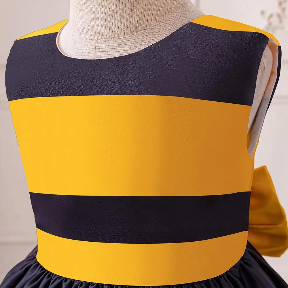 Girls Bee Print Sleeveless Princess Dress Black Yellow - Image 4