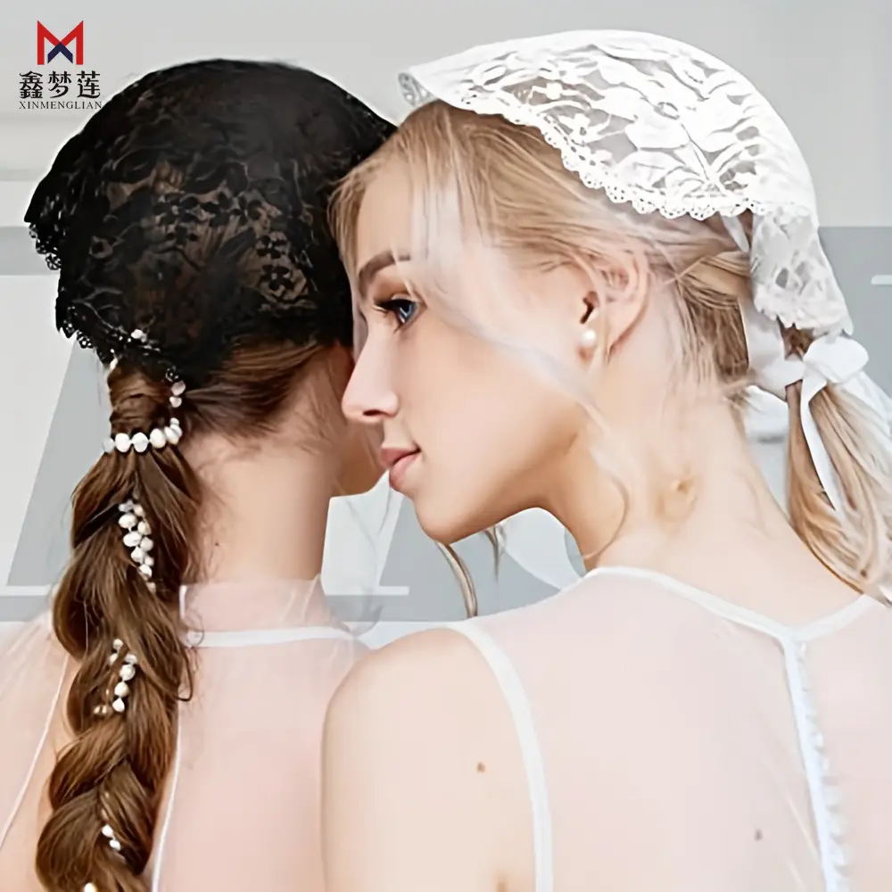 Muslim Wedding Headscarf with Lace Design Small Cover - Image 4