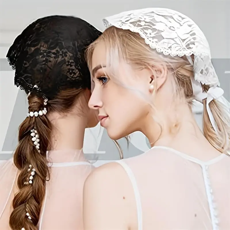 Muslim Wedding Headscarf with Lace Design Small Cover — feature 6