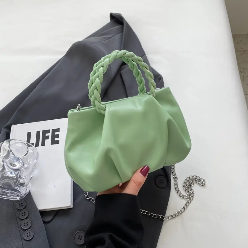 White Pleated Chain Shoulder Bag for Women - Image 11
