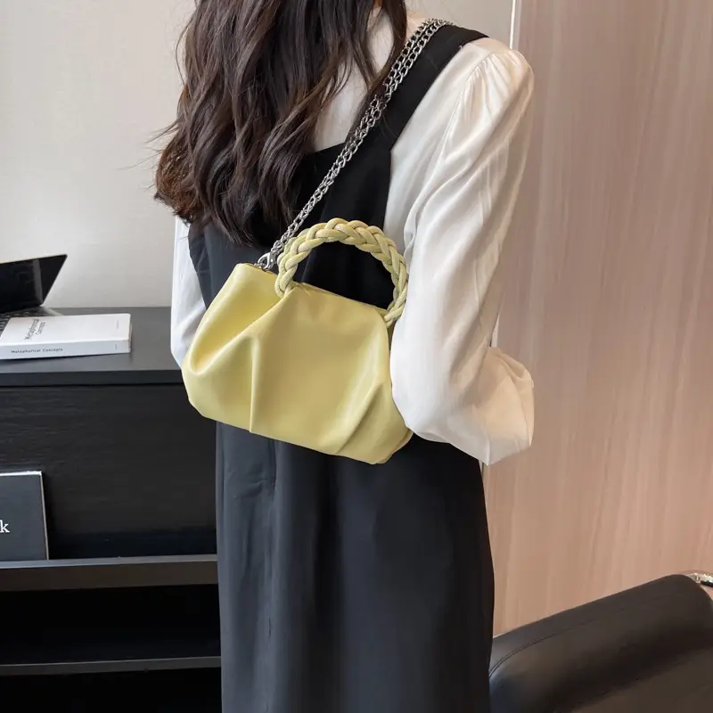 White Pleated Chain Shoulder Bag for Women - Image 13