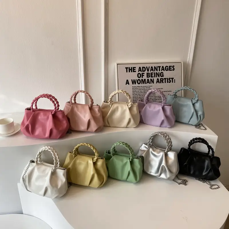White Pleated Chain Shoulder Bag for Women - Image 14