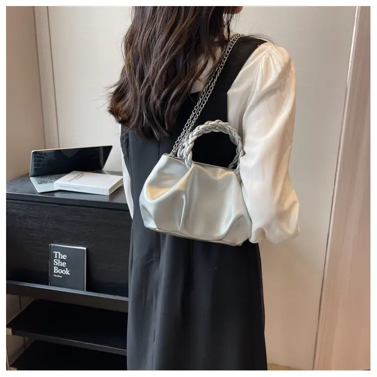White Pleated Chain Shoulder Bag for Women — feature 10