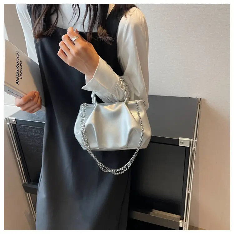 White Pleated Chain Shoulder Bag for Women — feature 12