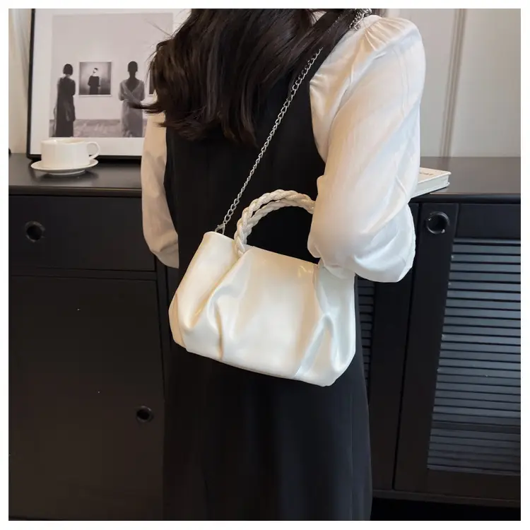 White Pleated Chain Shoulder Bag for Women — feature 13