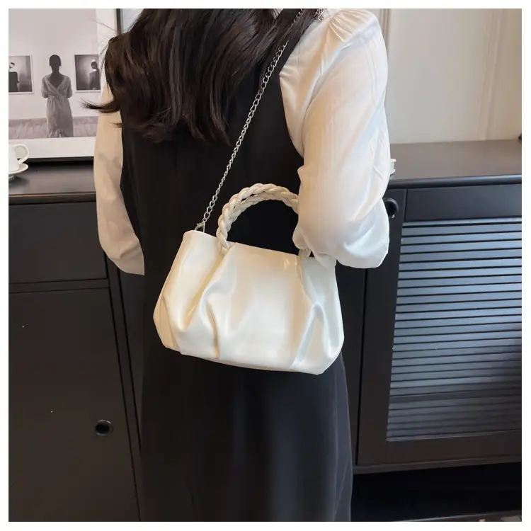 White Pleated Chain Shoulder Bag for Women — feature 14