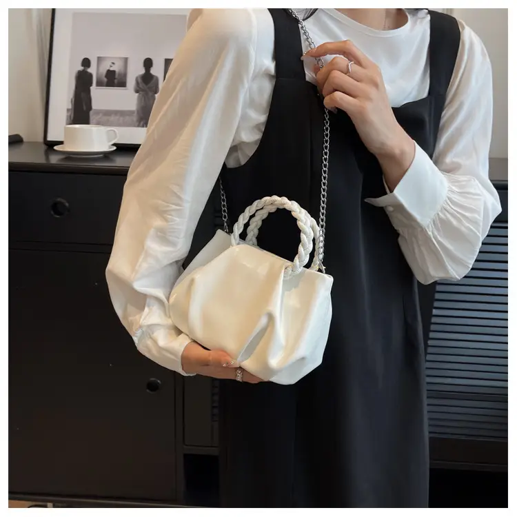White Pleated Chain Shoulder Bag for Women — feature 15