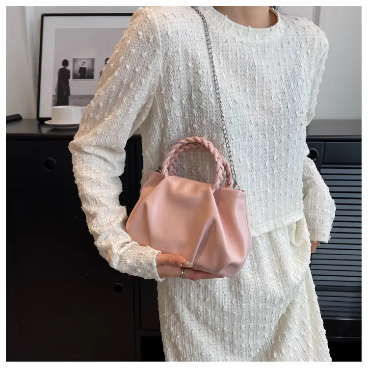 White Pleated Chain Shoulder Bag for Women — feature 17