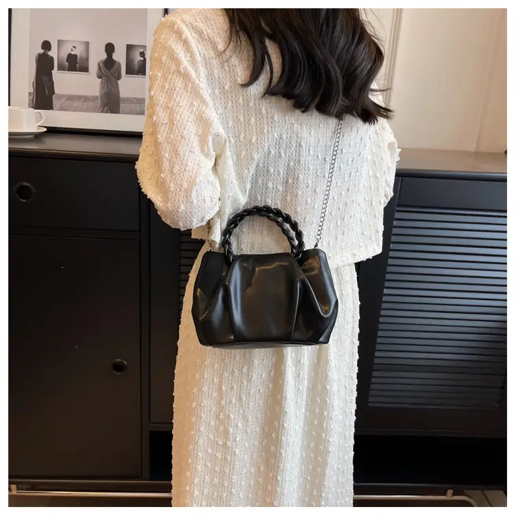 White Pleated Chain Shoulder Bag for Women — feature 19
