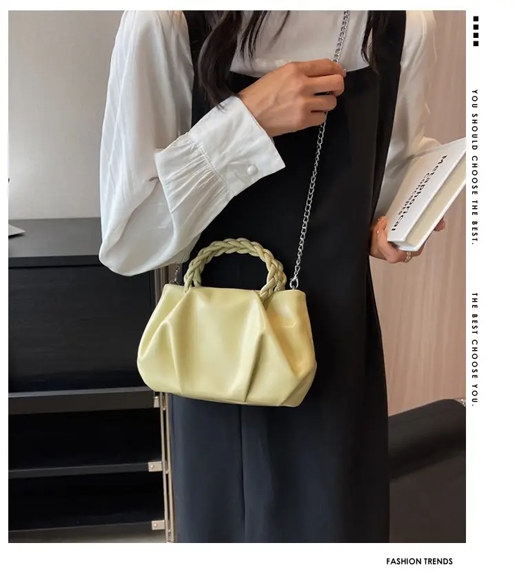 White Pleated Chain Shoulder Bag for Women — feature 2
