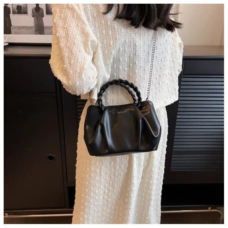 White Pleated Chain Shoulder Bag for Women — feature 20
