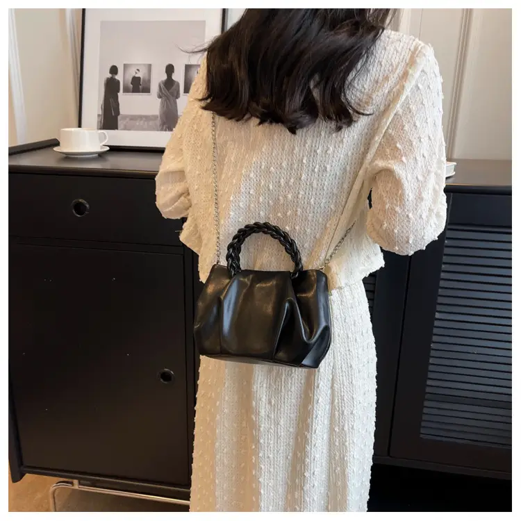 White Pleated Chain Shoulder Bag for Women — feature 21