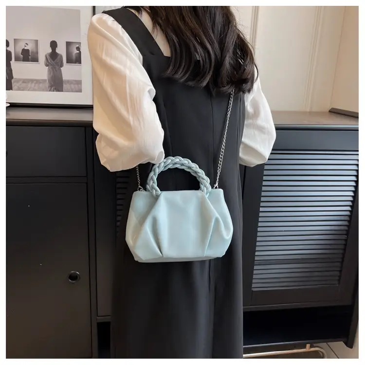 White Pleated Chain Shoulder Bag for Women — feature 23