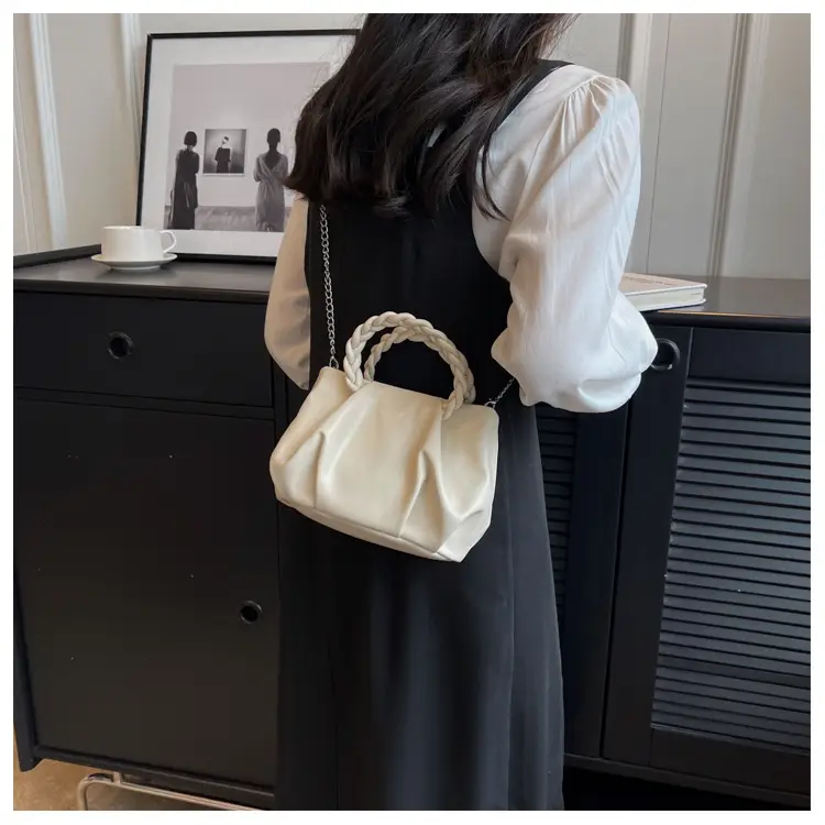 White Pleated Chain Shoulder Bag for Women — feature 28