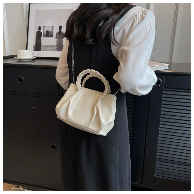 White Pleated Chain Shoulder Bag for Women — feature 29