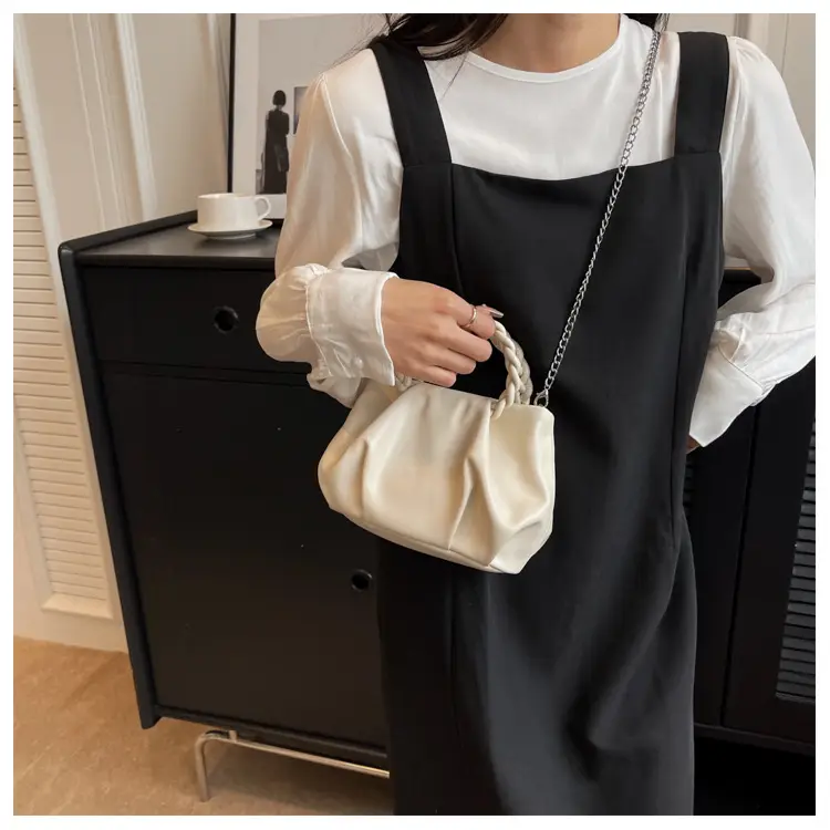 White Pleated Chain Shoulder Bag for Women — feature 30