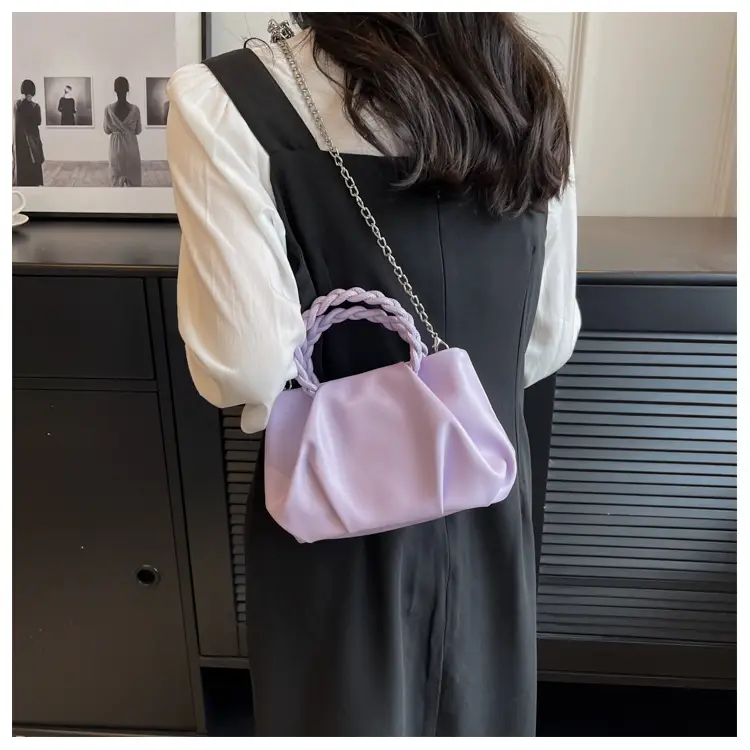 White Pleated Chain Shoulder Bag for Women — feature 34