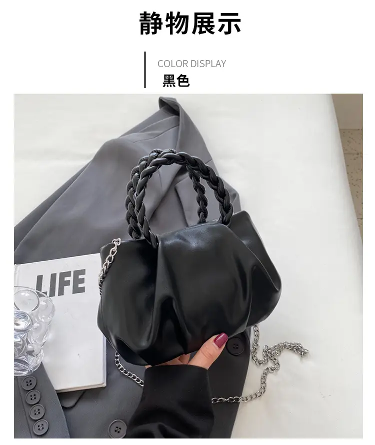 White Pleated Chain Shoulder Bag for Women — feature 37