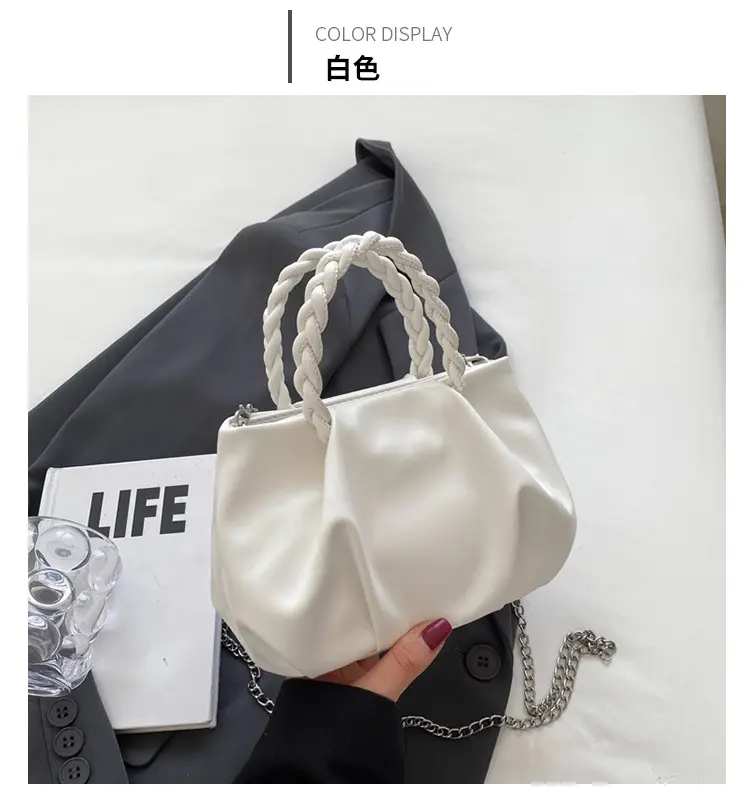 White Pleated Chain Shoulder Bag for Women — feature 38