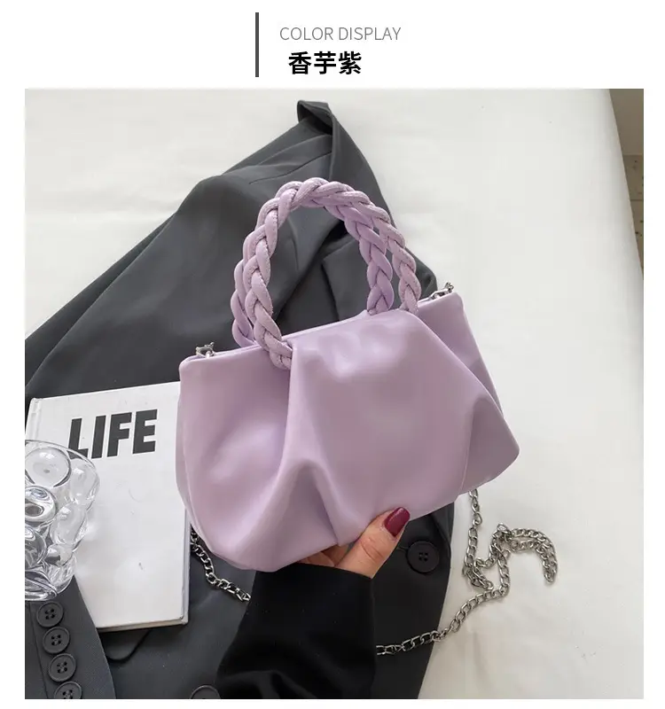 White Pleated Chain Shoulder Bag for Women — feature 41