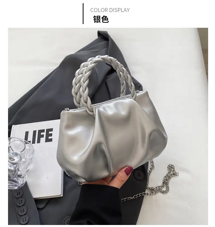 White Pleated Chain Shoulder Bag for Women — feature 43