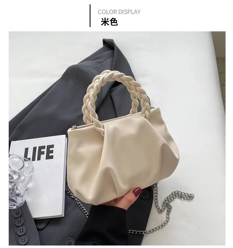White Pleated Chain Shoulder Bag for Women — feature 44
