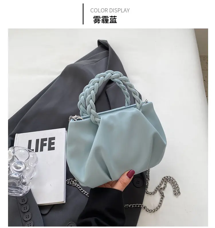 White Pleated Chain Shoulder Bag for Women — feature 45