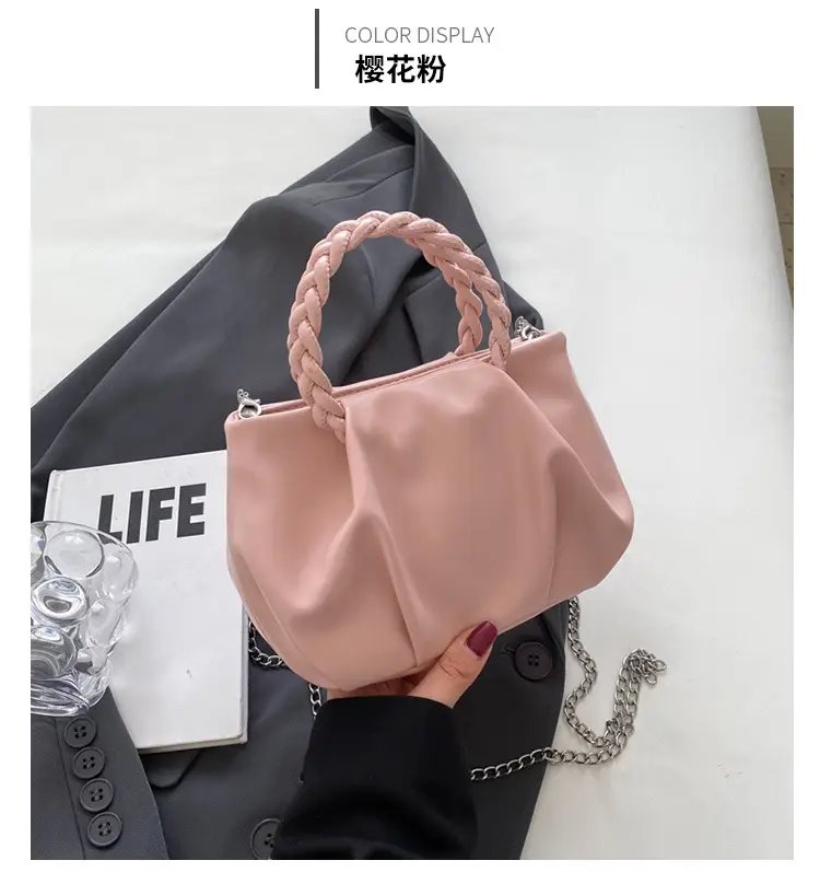 White Pleated Chain Shoulder Bag for Women — feature 46