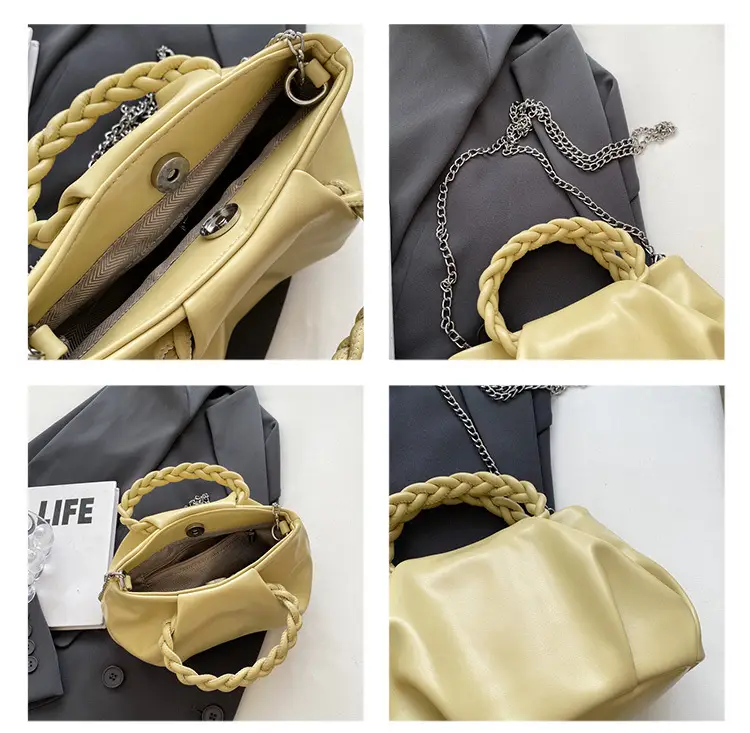 White Pleated Chain Shoulder Bag for Women — feature 47