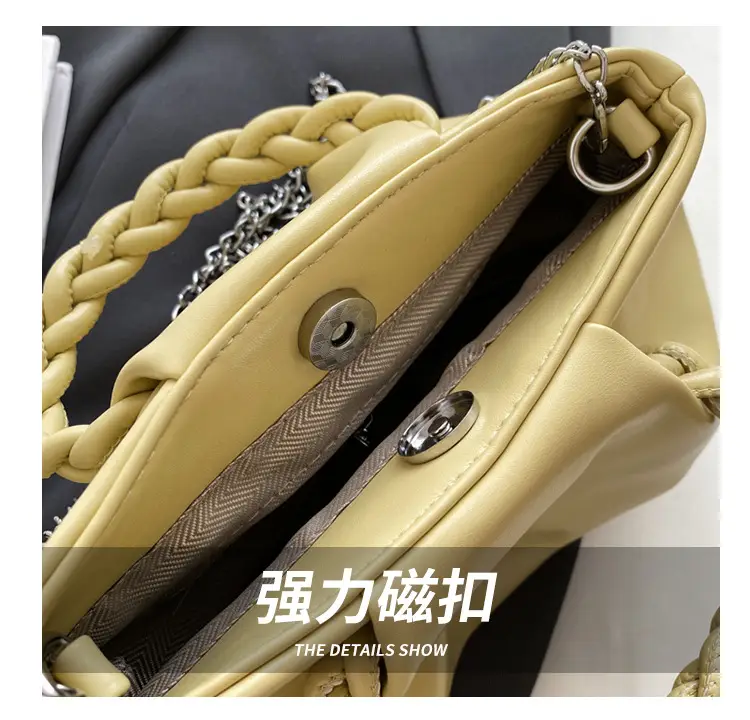 White Pleated Chain Shoulder Bag for Women — feature 5