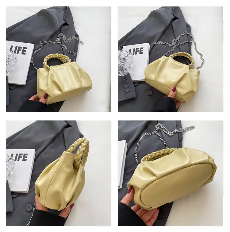 White Pleated Chain Shoulder Bag for Women — feature 8