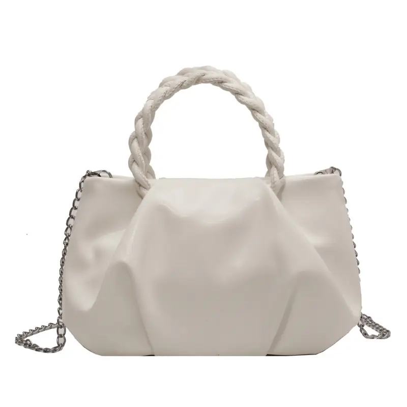 White Pleated Chain Shoulder Bag for Women - Image 2