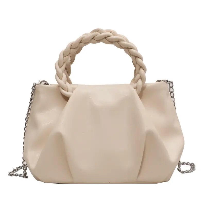 White Pleated Chain Shoulder Bag for Women - Image 3